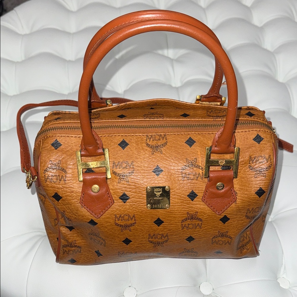 MCM Boston Bag in Cognac Visetos